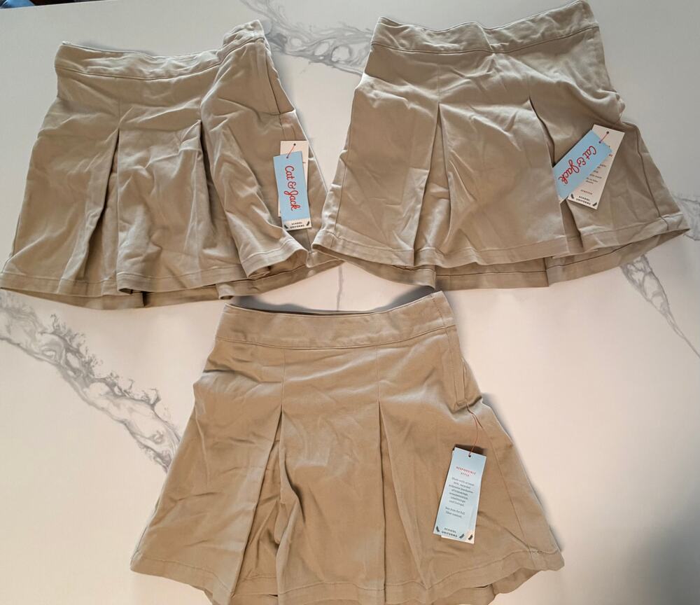 Cat & Jack Girls School Uniform Skorts Lot of 3 Khaki Beige Size 6 NWT